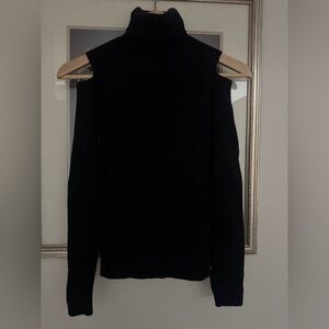 Theory Cold Shoulders sexy fitted Black Turtleneck Sweater going-out Date-nite!